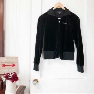 Bebe Logo Velvet Black Jacket Size M